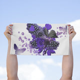 Small Purple Flower and Butterfly on White Towel, 11x18