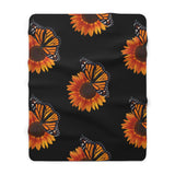 Black sunflower and monarch Sherpa Fleece Blanket