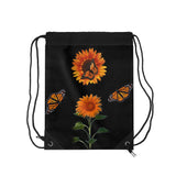 Sunflower and Monarch Drawstring Bag Black