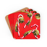 Candy cane Monarch Caterpillar Corkwood Coaster Set