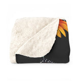 Black sunflower and monarch Sherpa Fleece Blanket