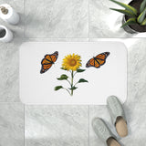 White sunflower and Monarchs Memory Foam Bath Mat