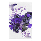 Small Purple Flower and Butterfly on White Towel, 11x18