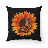 Black Monarchs and Sunflower 14”x14” Throw Pillow