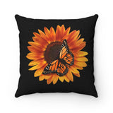 Black Monarchs and Sunflower 14”x14” Throw Pillow
