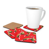 Candy cane Monarch Caterpillar Corkwood Coaster Set