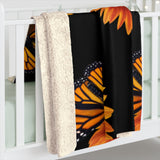 Black sunflower and monarch Sherpa Fleece Blanket