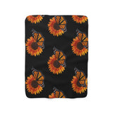 Black sunflower and monarch Sherpa Fleece Blanket