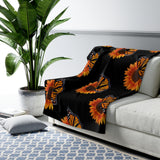 Black sunflower and monarch Sherpa Fleece Blanket