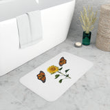 White sunflower and Monarchs Memory Foam Bath Mat
