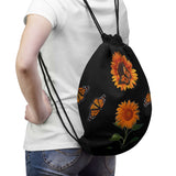 Sunflower and Monarch Drawstring Bag Black