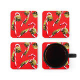 Candy cane Monarch Caterpillar Corkwood Coaster Set