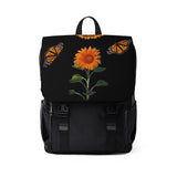 Black Butterfly and Sunflower Casual Shoulder Backpack