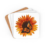 Sunflower and Monarch Corkwood Coaster Set