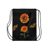 Sunflower and Monarch Drawstring Bag Black