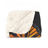 Black sunflower and monarch Sherpa Fleece Blanket