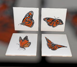 Hand Painted Monarch Butterfly Ceramic Tile Coasters