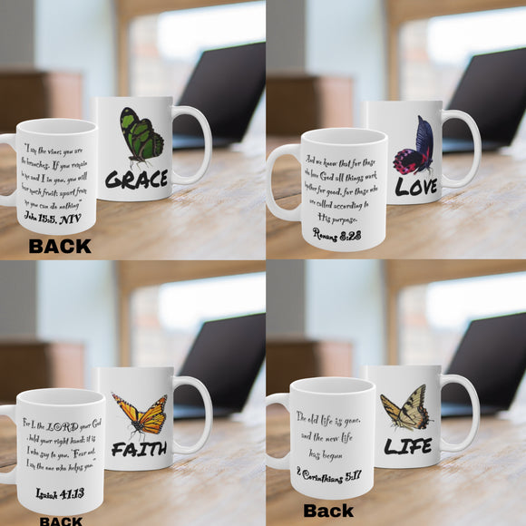 Bible Verse Coffee Mugs, with Butterflies