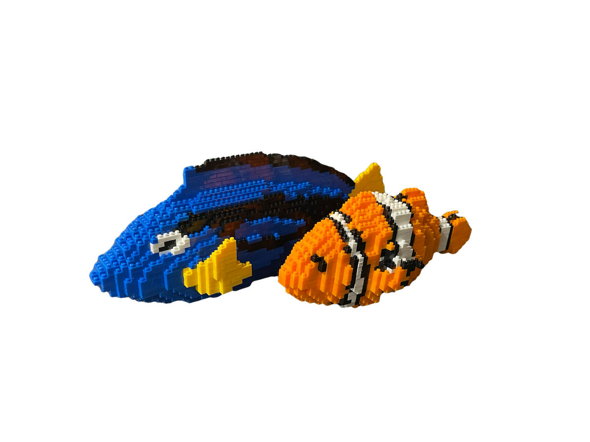 Fish Keychain, Sea Life Key Fob, Clownfish Blue Tang Angelfish, Aquarium Fish, Clear Resin, Polymer Clay, Blue Orange Yellow