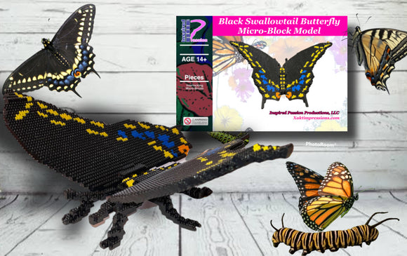 Eastern Black Swallowtail Butterfly micro-block Model, Packaged in USA