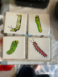 Hand Painted Monarch Butterfly Ceramic Tile Coasters
