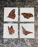Hand Painted Monarch Butterfly Ceramic Tile Coasters