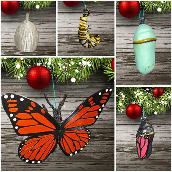 Monarch Butterfly Life Cycle Christmas Ornamemts 3D Printed