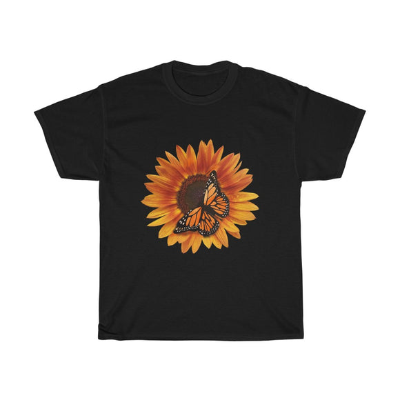 Monarch and Sunflower Unisex Heavy Cotton Tee, Printed in UK