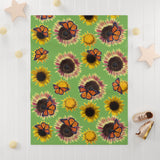 Sunflowers and Monarchs Soft Fleece Blanket (Green)