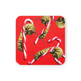 Candy cane Monarch Caterpillar Corkwood Coaster Set