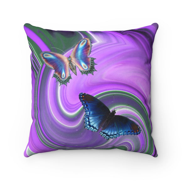 Midnight Purple Spun Polyester Square Butterfly Pillow