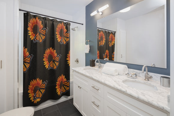 Black Sunflower and Monarch Shower Curtains