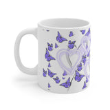 Purple Butterflies and Hearts Ceramic Mug 11oz