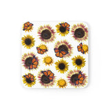 Sunflowers and Monarchs Corkwood Coaster Set