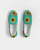 Sunflower and Monarch Green Background Women's Slip-On Canvas Shoe