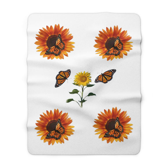 Monarch and Sunflower Sherpa Fleece Blanket