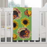 Sunflowers and Monarchs Soft Fleece Blanket (Green)