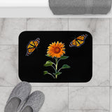 Black Sunflower and Monarchs Bath Mat
