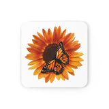 Sunflower and Monarch Corkwood Coaster Set