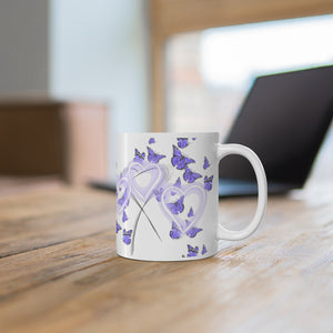 Purple Butterflies and Hearts Ceramic Mug 11oz