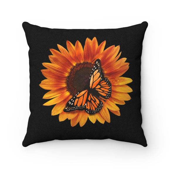 Black Monarchs and Sunflower 14”x14” Throw Pillow