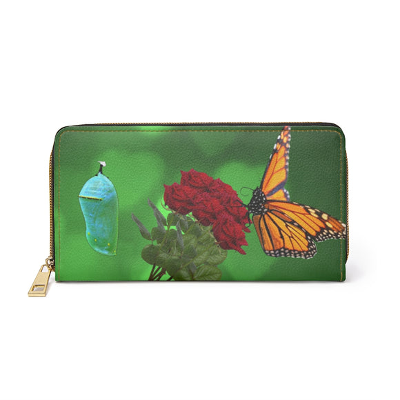Roses and Monarchs Zipper Wallet