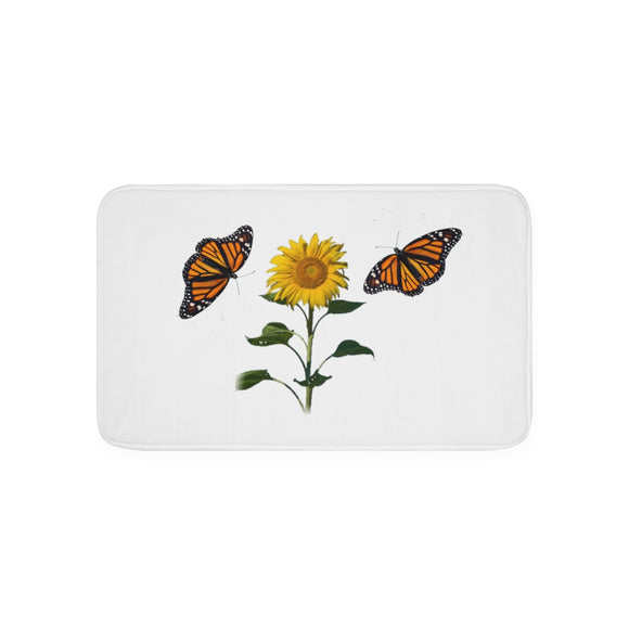 White sunflower and Monarchs Memory Foam Bath Mat