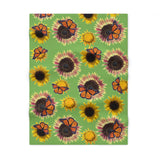 Sunflowers and Monarchs Soft Fleece Blanket (Green)