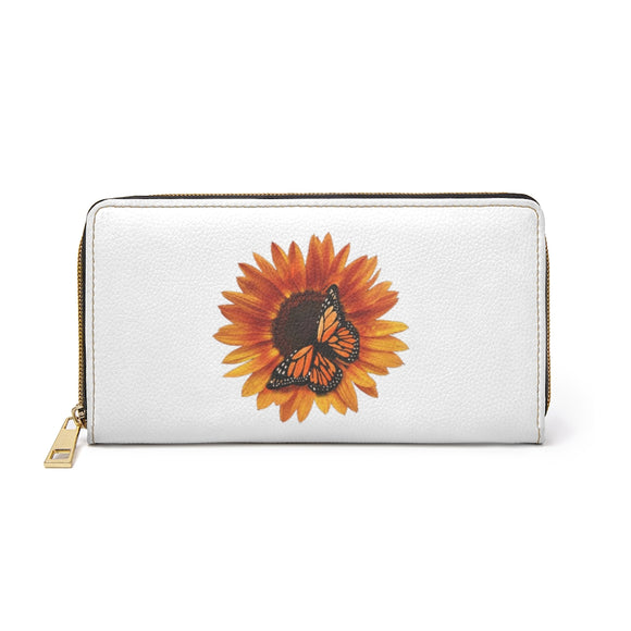 White with sunflower Zipper Wallet