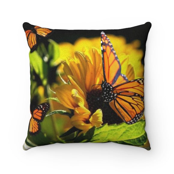 Monarch Sunflower Spun Polyester Square Pillow