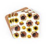 Sunflowers and Monarchs Corkwood Coaster Set