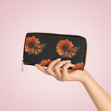 Monarch and Sunflower Zipper Wallet v2 Black