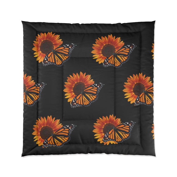 Black Sunflower and Monarch Comforter Comforter