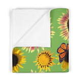 Sunflowers and Monarchs Soft Fleece Blanket (Green)